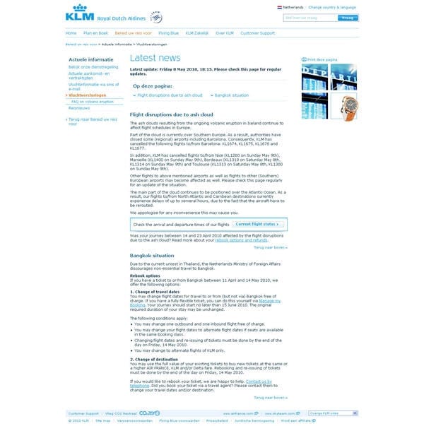 et laatste nieuws van KLM rondom de vulkaanuitbarsting, met vervolgacties