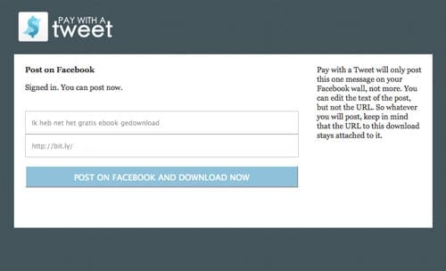 Pay with a tweet via Facebook update