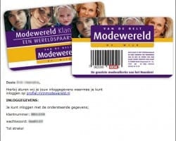 Mail met persoonlijke gegevens die Modewereld verstuurt