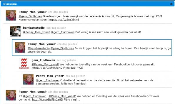 Webcare voorbeeld van de Gemeente Eindhoven op Twitter