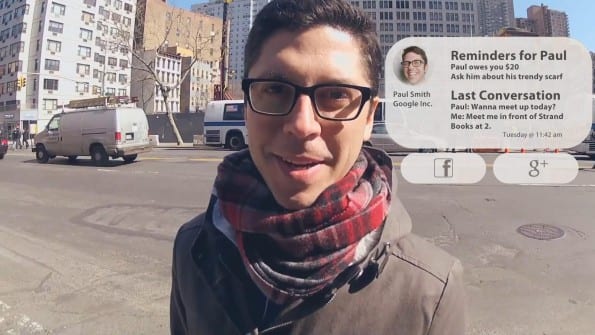 Voor de hele demo van Google Glass ga je naar https://www.youtube.com/watch?v=JSnB06um5r4 