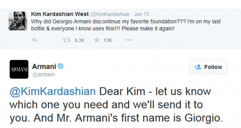 Armani tweet