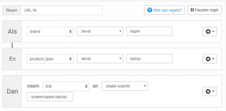 pas de URL aan naar productcategorieniveau