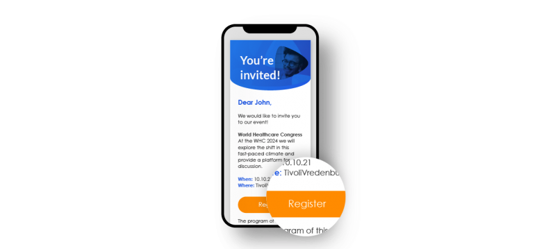 Voorbeeld van een event-uitnodiging op een telefoon.