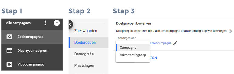 Afbeelding: waar vind je de verschillende doelgroepen in Google Ads?
