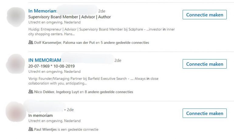 LinkedIn-account: in memoriam-voorbeelden.
