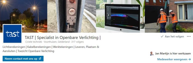 TAST op LinkedIn, een voorbeeld van een bedrijfspagina.