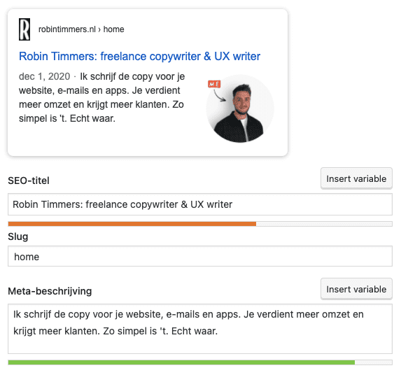 Zo ziet de plek eruit waar je je meta-data eenvoudig aanpast binnen WordPress.