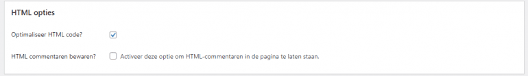 Autoptimize instellingen html.