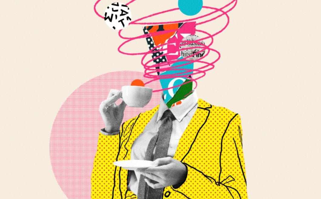 Tekening van een persoon die koffie drinkt.