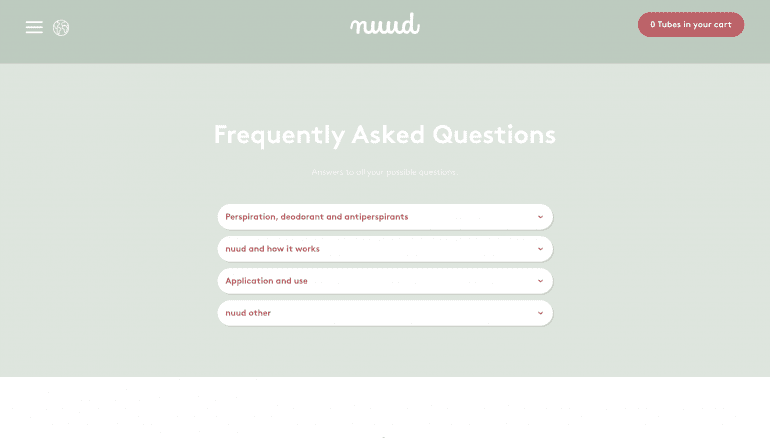 Voorbeeld design FAQ-pagina van Nuud Care 
