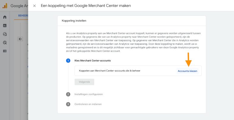 Kies een Merchant Center-account.