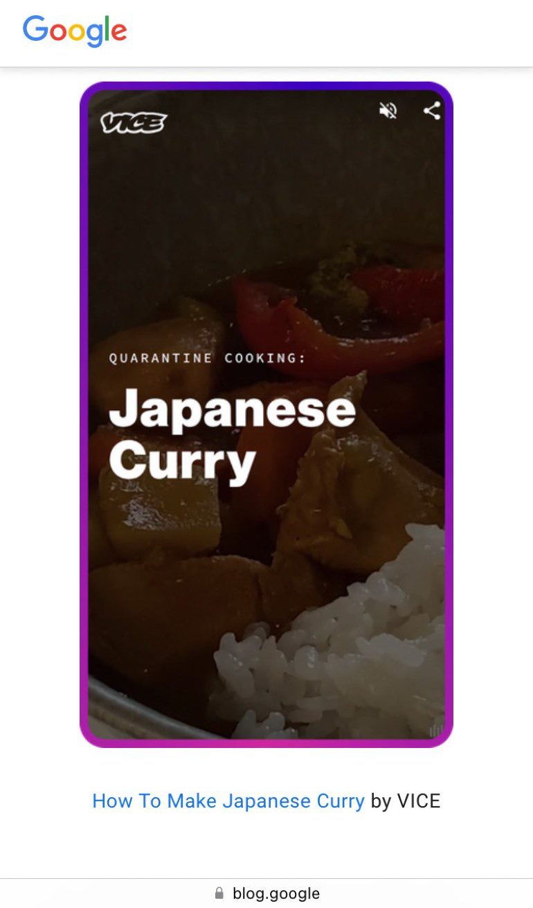 Google visual content Web Stories Vice