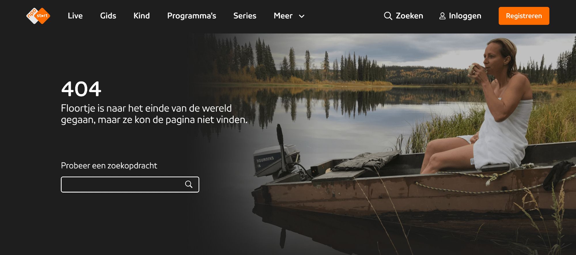 Screenshot van de 404-pagina van NPO Start.