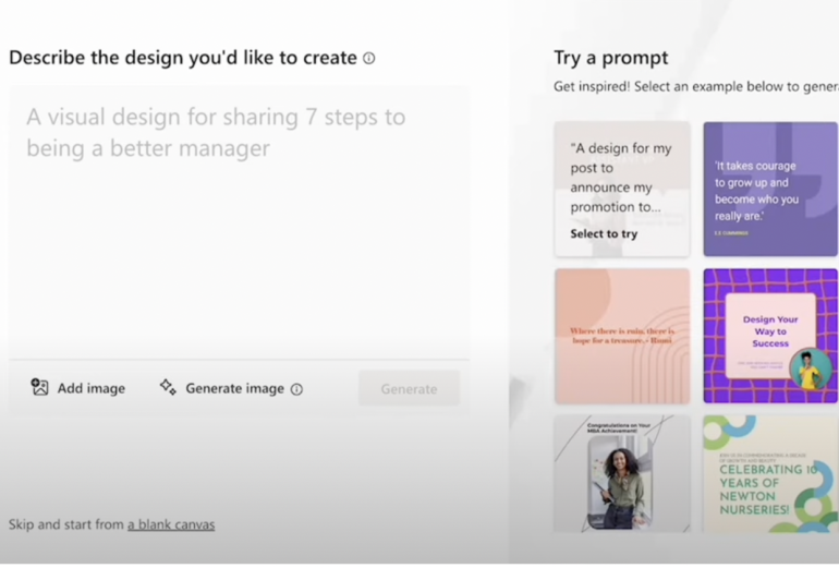 Voorbeeld van LinkedIn-update AI graphic designer-tool