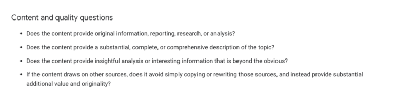 Een kort fragment uit de Helpful Content Guidelines waaruit blijkt wat Google wil: de kwaliteit van content